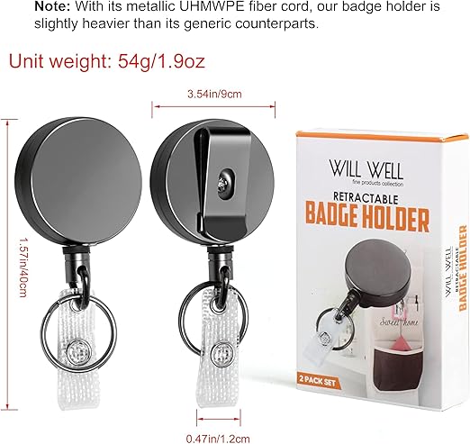 Porta credenciales retráctil con clip y llavero (Pkt 2)