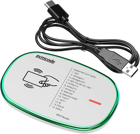 Lector RFID USB 125KHz y 13.56MHz – Plug & Play, Compatible con Windows, Linux, Android e iOS (Blanco)