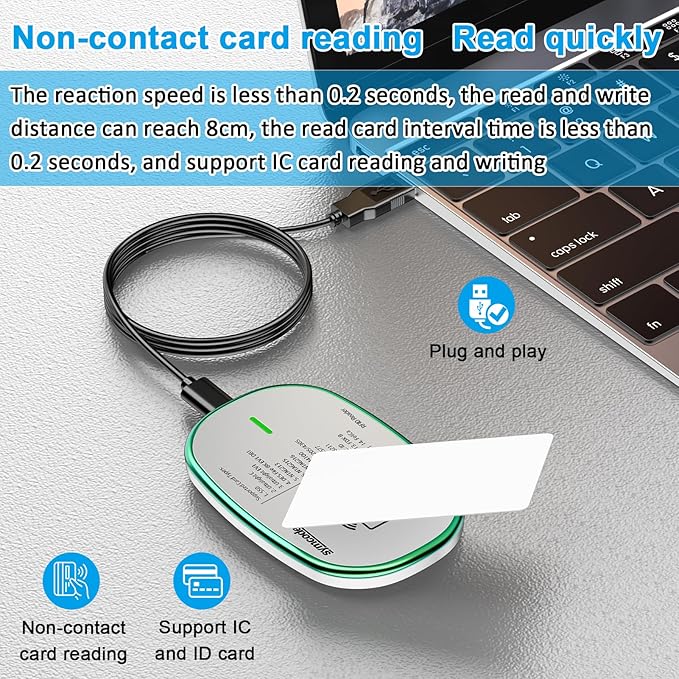 Lector RFID USB 125KHz y 13.56MHz – Plug & Play, Compatible con Windows, Linux, Android e iOS (Blanco)
