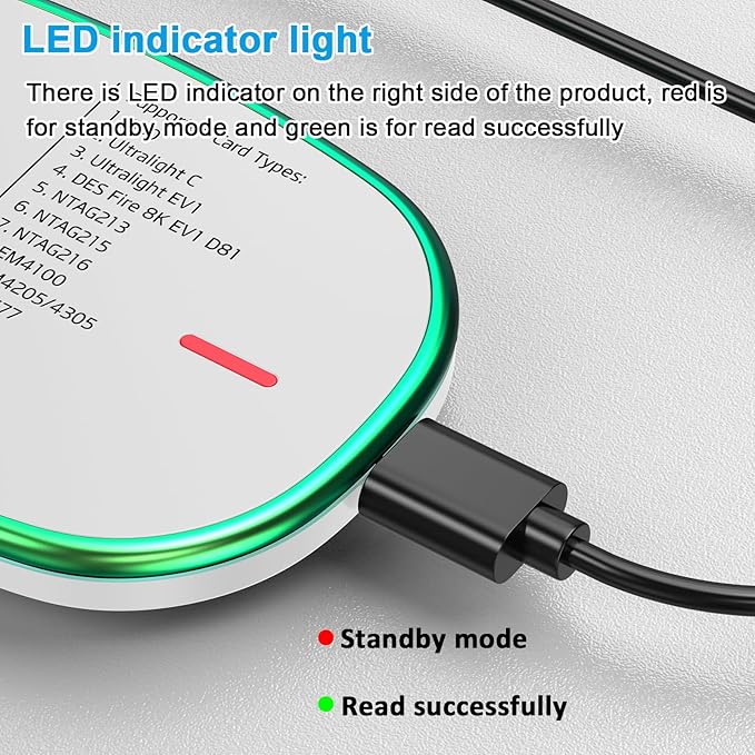 Lector RFID USB 125KHz y 13.56MHz – Plug & Play, Compatible con Windows, Linux, Android e iOS (Blanco)
