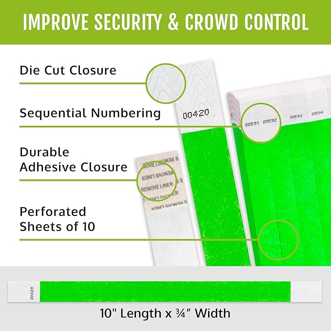 600 Pulseras Verde Neón – Seguridad para Eventos,Talent Show, Escuelas y VIP